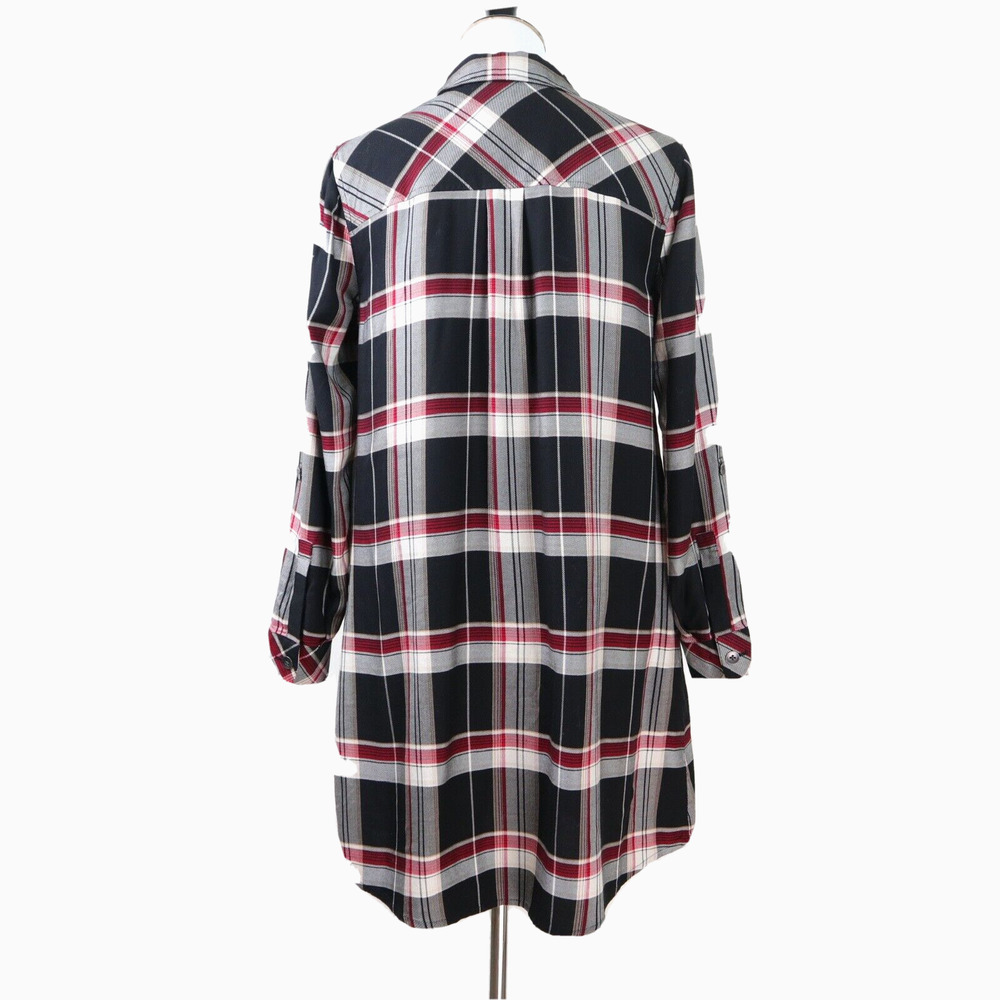 J Jill Size Petite XS Tencel Popover Shirt Dress Black Red Plaid - Picture 5 of 11